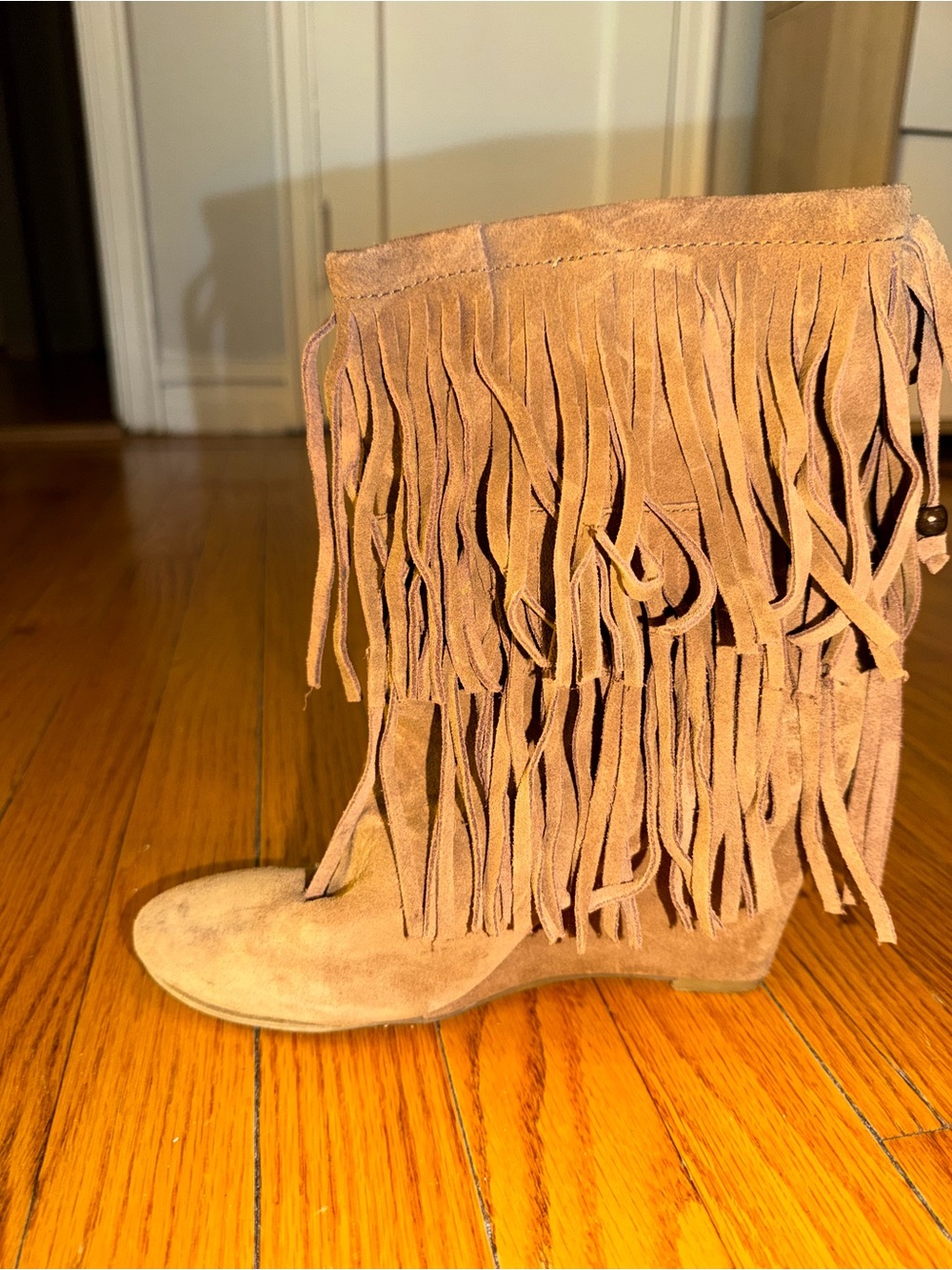 Denim & Supply Ralph Lauren Tan Suede Fringe Ankle Wedge Boots